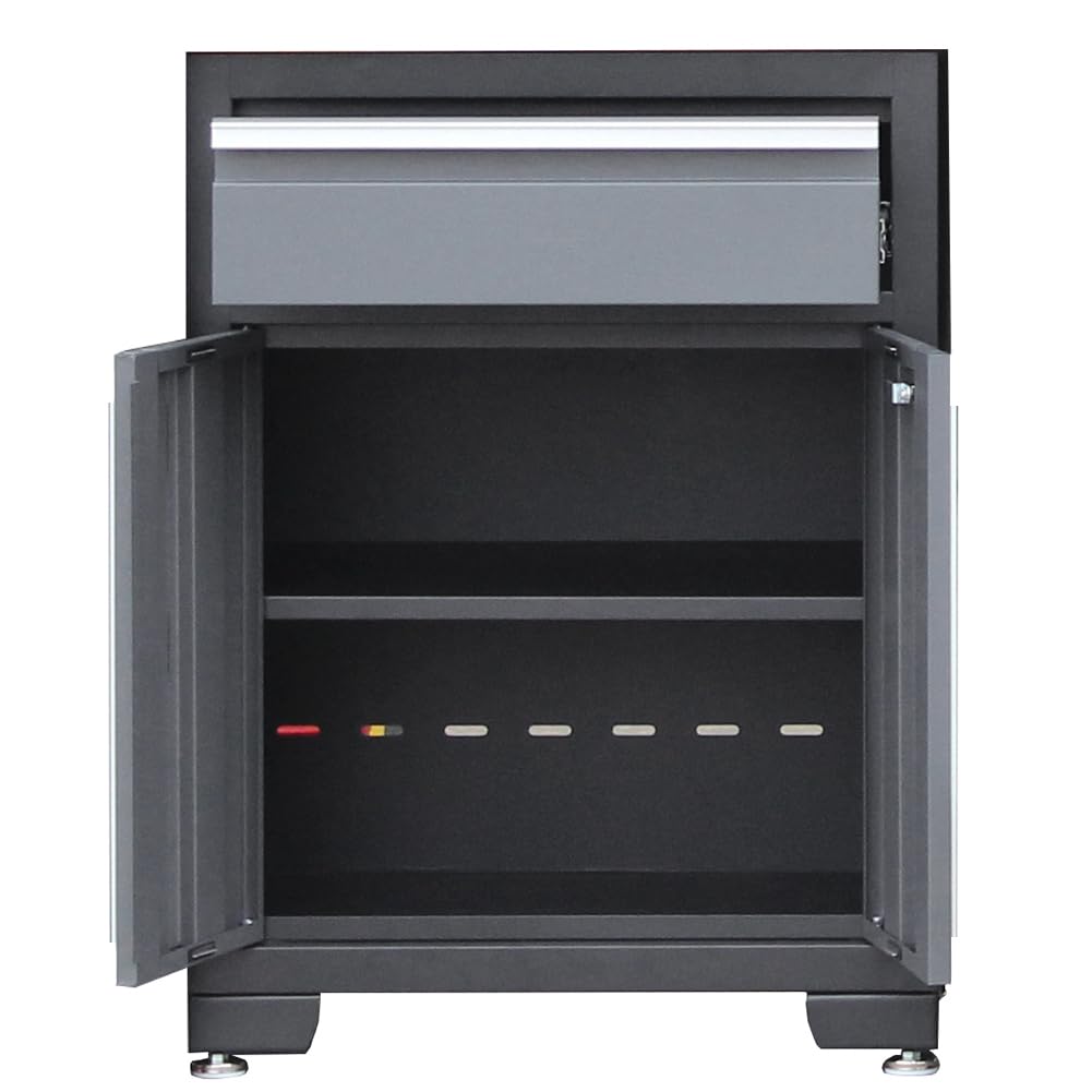 HPDMC 9-Piece Steel Garage Storage Cabinet System with Wooden Work Top, 130 in. L x 18 in. D x 76 in. H Assembled Workshop Chest Cabinet Set in Charcoal Gray