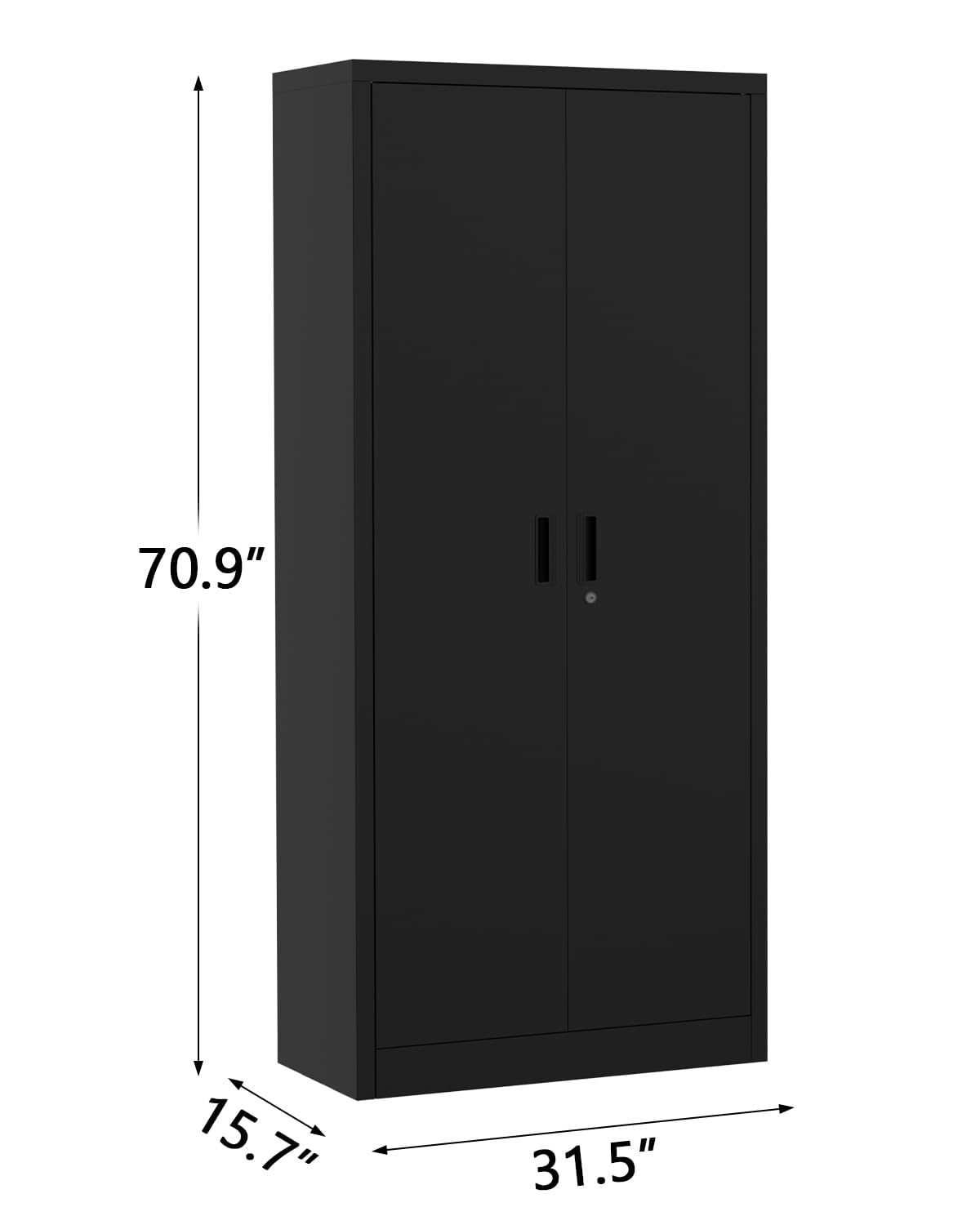 71 Inch Heavy Duty Metal Lockable Storage Cabinet with 2 Doors & 4 Adjustable Shelves, Steel Garage Cabinet for Pantry Office Garage Workshop, Multi-Use Utility Cabinet with Adjustable Feet (Black)