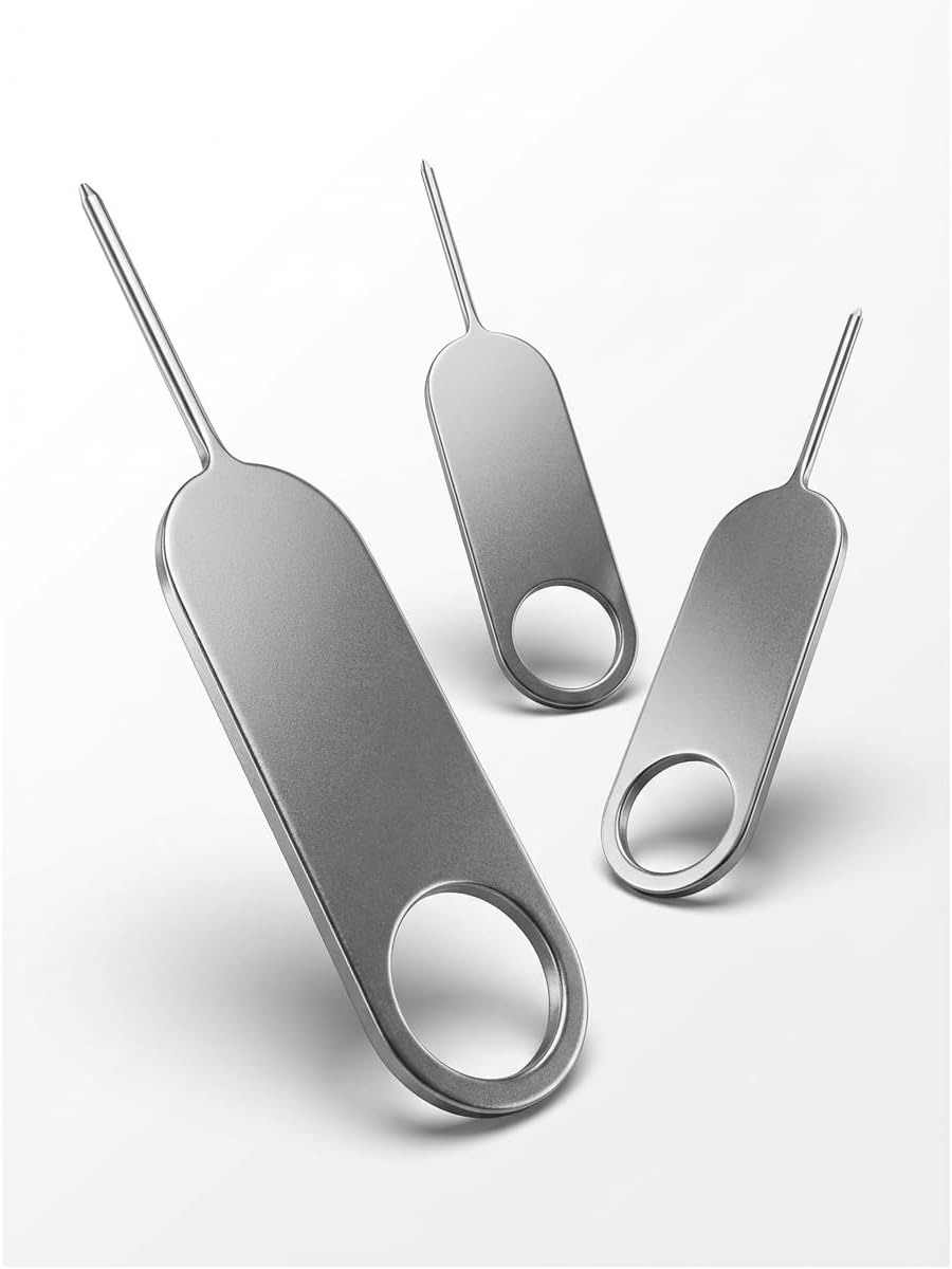 3-Pack, Sim Card Tray Ejector Pin with Keychain Hole - Universal Sim Card Tray Removal Tool - Stainless Steel