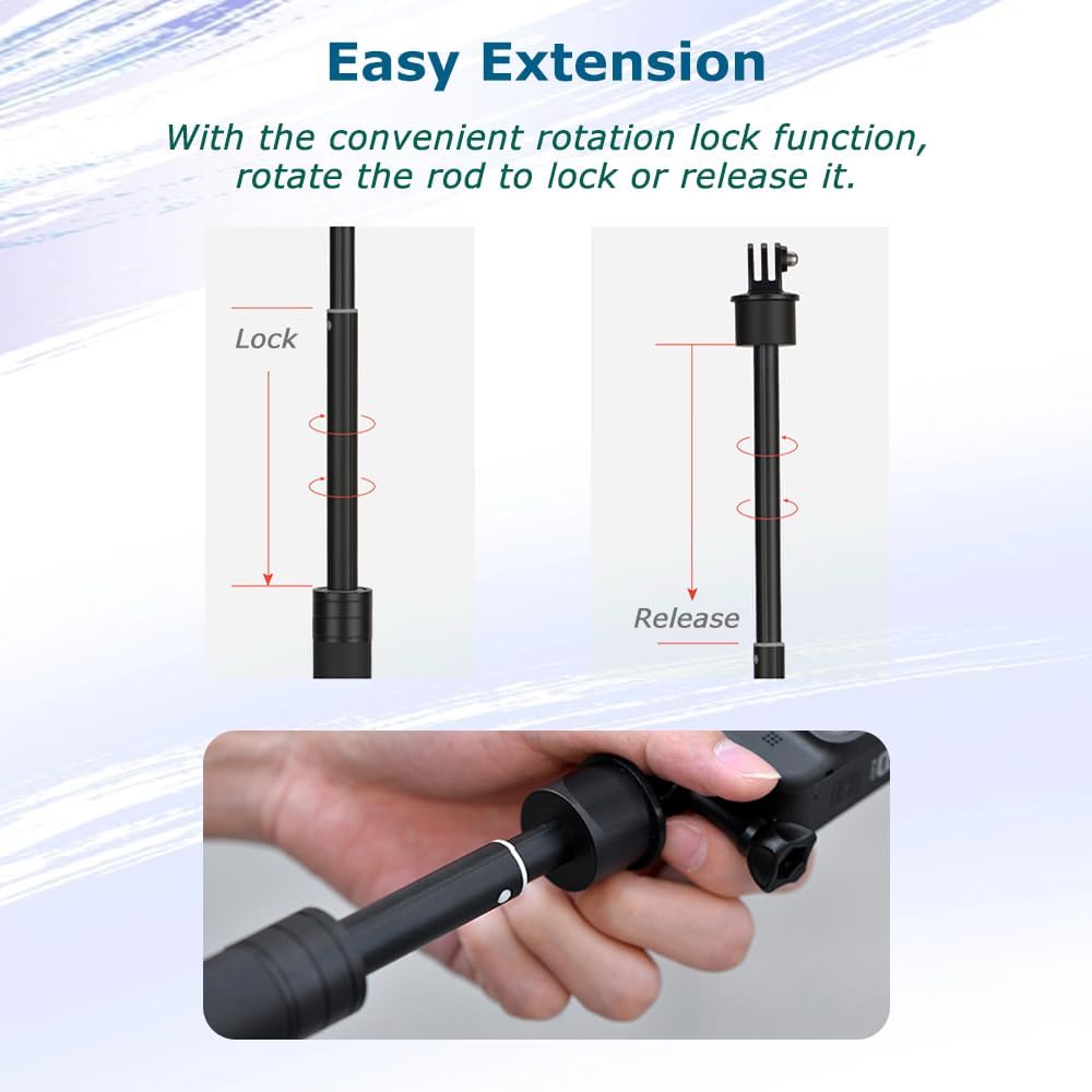 KOQINVIZ 29" OSMO,Insta360 Aluminum Telescoping Pole Stick for Action Camera - Extendable Selfie Stick Monopod Hand