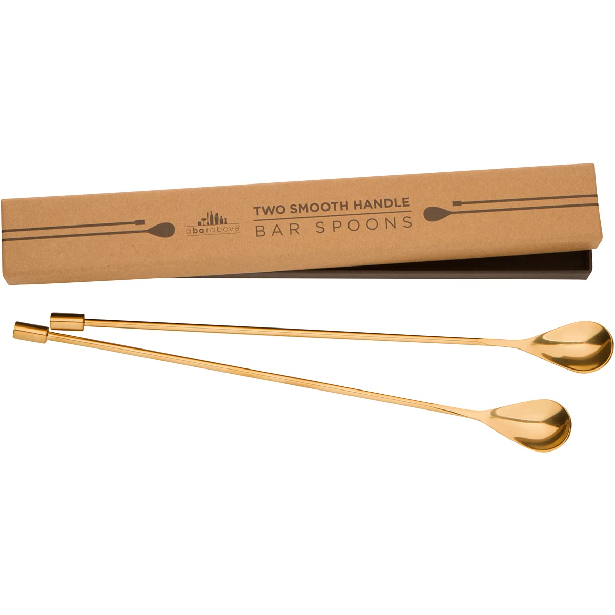 A Bar Above Bar Spoon Set, Spiral Handle, Stainless Steel Mixing Spoons for Cocktail Mixer Set, to Stir and Layer, Basic Professional or Home Bars Accessories (Gold, Smooth)