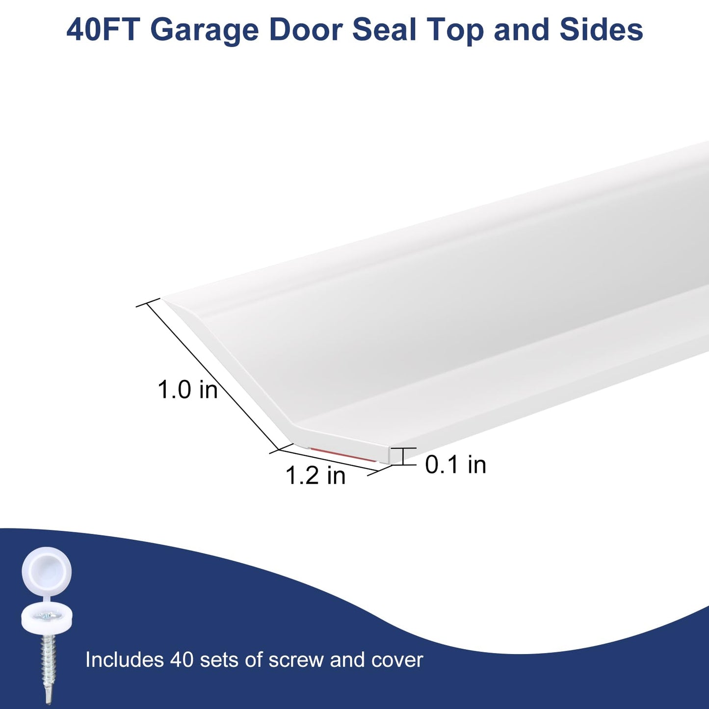 Garage Door Seal Top and Sides, 40 FT Garage Door Weather Stripping Side Seal, Universal Weatherproofing TPE Trim Seals Weather Strip White