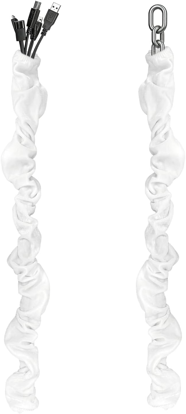 Antique House 2 Pack 70.8inches,Brushed Chandelier Chain Cover Touch Fasteners White Polyester Fabric Chain Sleeve