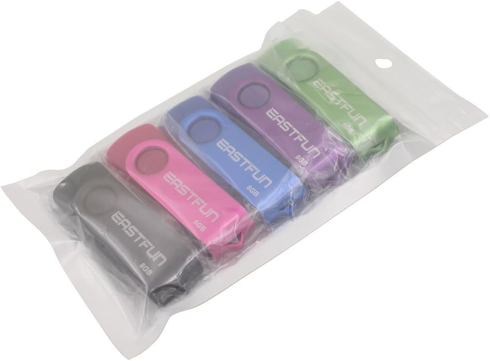EASTFUN 5 Pack 8GB 2.0 USB Flash Drive USB Flash Memory Stick Fold Storage Thumb Stick Pen (Five Mixed Colors: Black