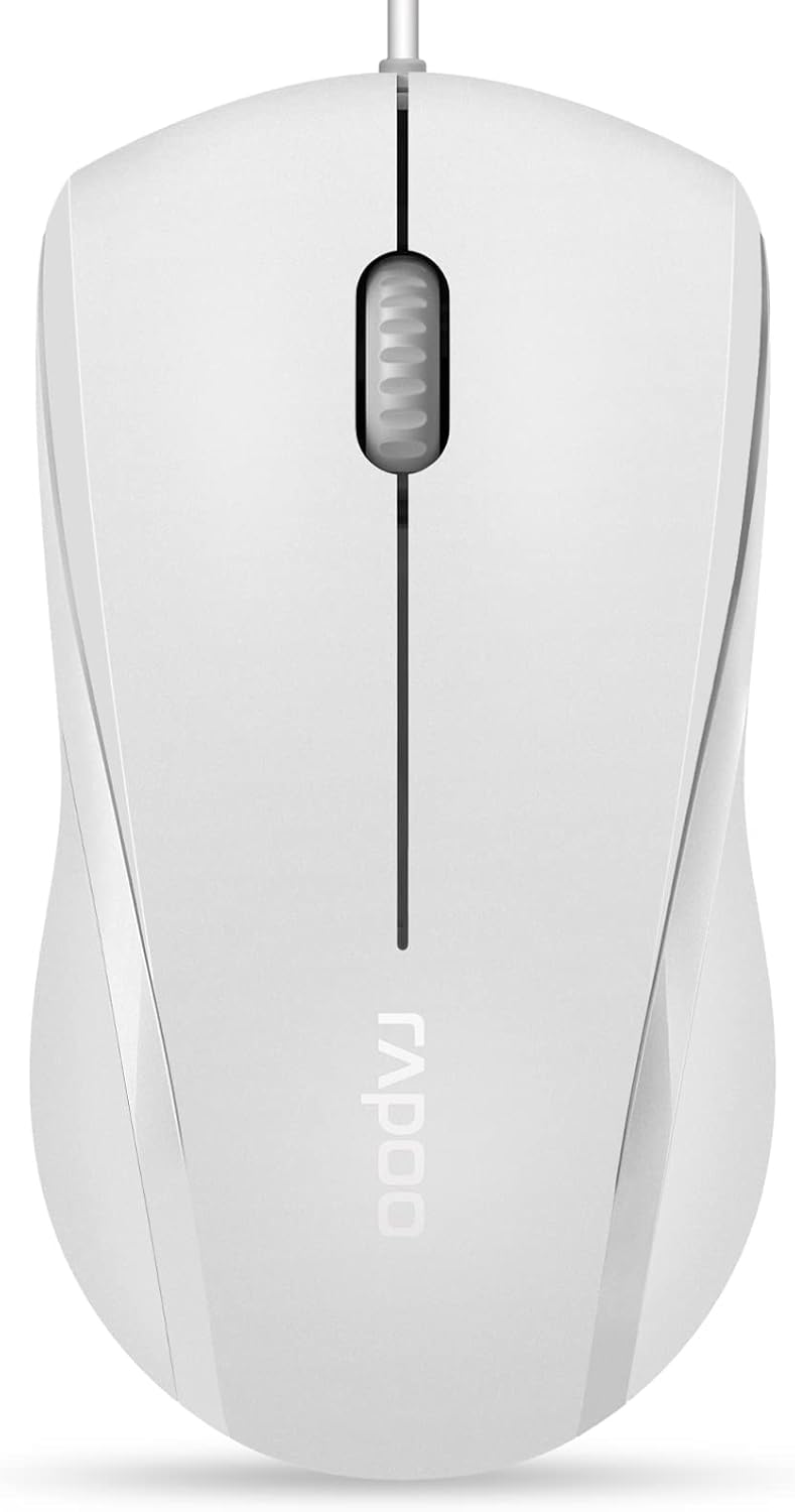 Rapoo N1600 3-Button 1000DPI Quiet Wired Mouse, Optical Mouse, Quiet Button, Ergonomic Shape, for Desktop Computers
