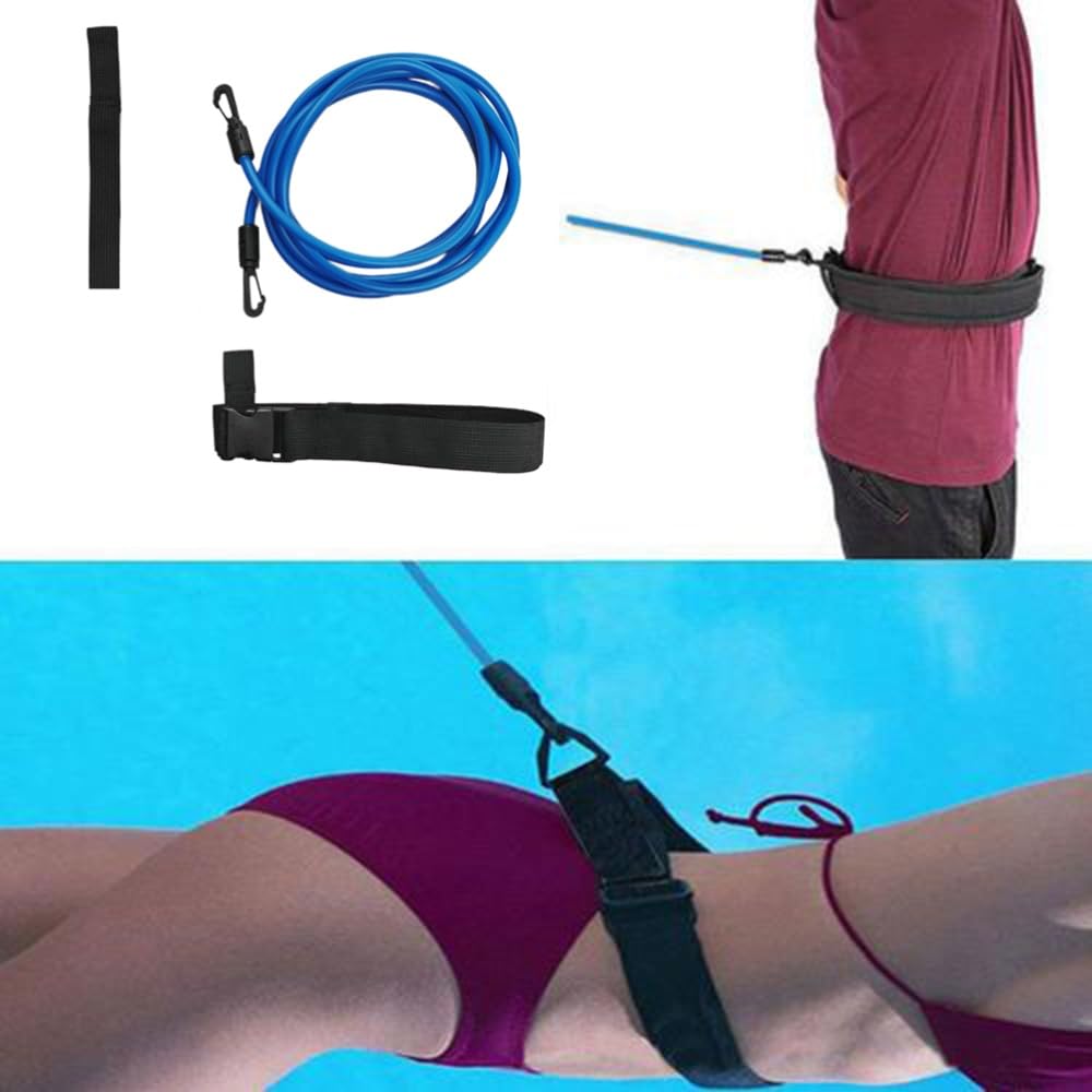Chiffonade 3 Meter Elastic Swimming Tether Trainer Belt with Bungee Cord Adjustable 55cm-1.05m Waist Belt for Stationary Swim Training for Adult