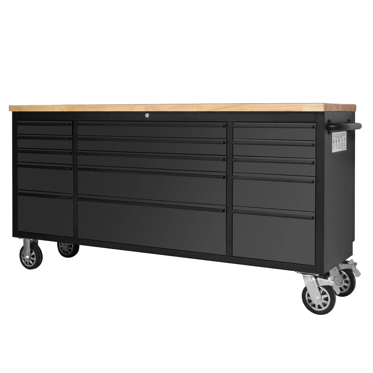 72" Heavy Duty Rolling Tool Chest,Locking Steel Tool Cabinet with 15 Drawers Mobile Workbench with Rubber Wood Work Surface Tool Box with Wheels for Workshop