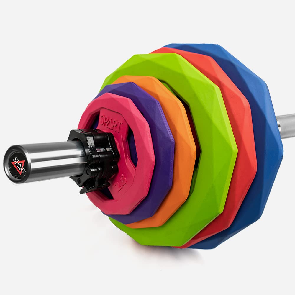 SPART Color Coded Weight Plate 2-Inch Rubber Coated Olympic Grip Plate for Barbell,Solid Cast Iron Weight Plates for Strength Training,Weightlifting,Crossfit,Home Gym, 5LB, Pair