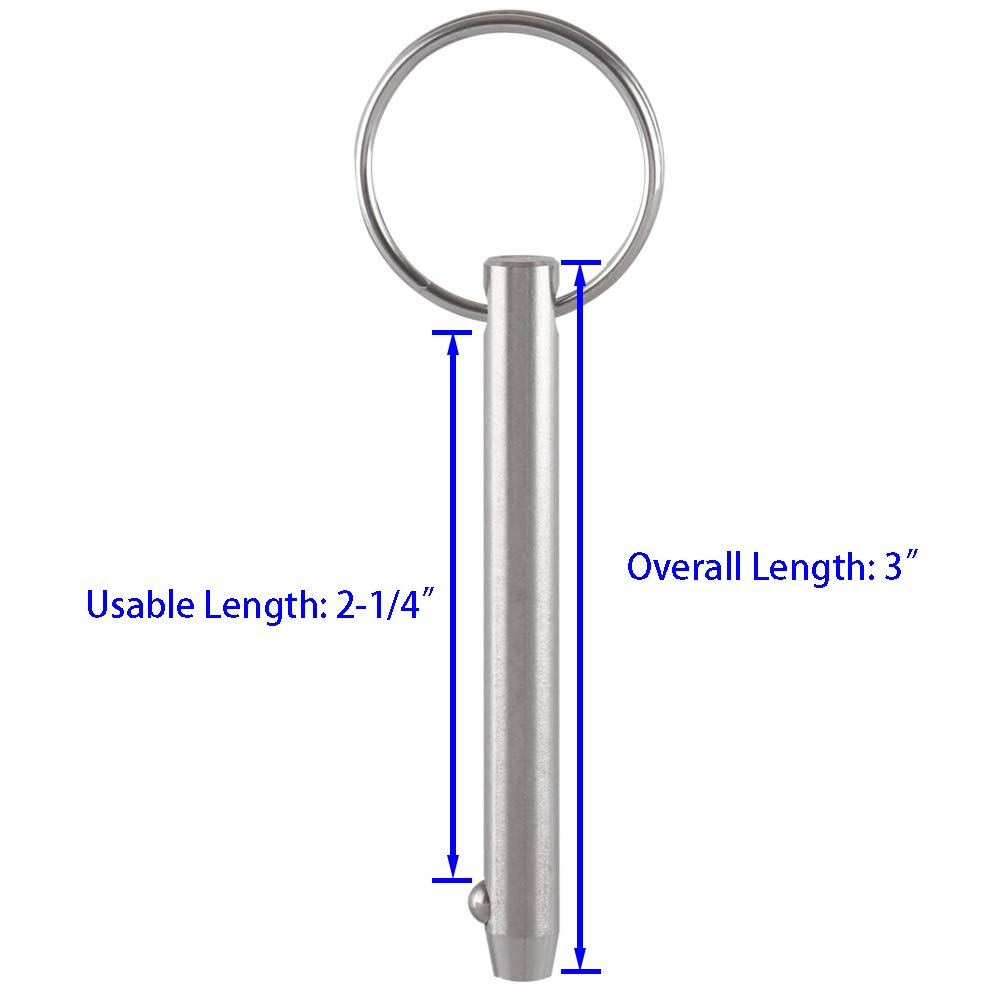 4 Pack Quick Release Pins, Diameter 5/16"(8mm), Usable Length: 2-1/4"(57mm), Full 316 Stainless Steel, Bimini Top Pin, Marine Hardware, All Parts are Made of 316 Stainless Steel