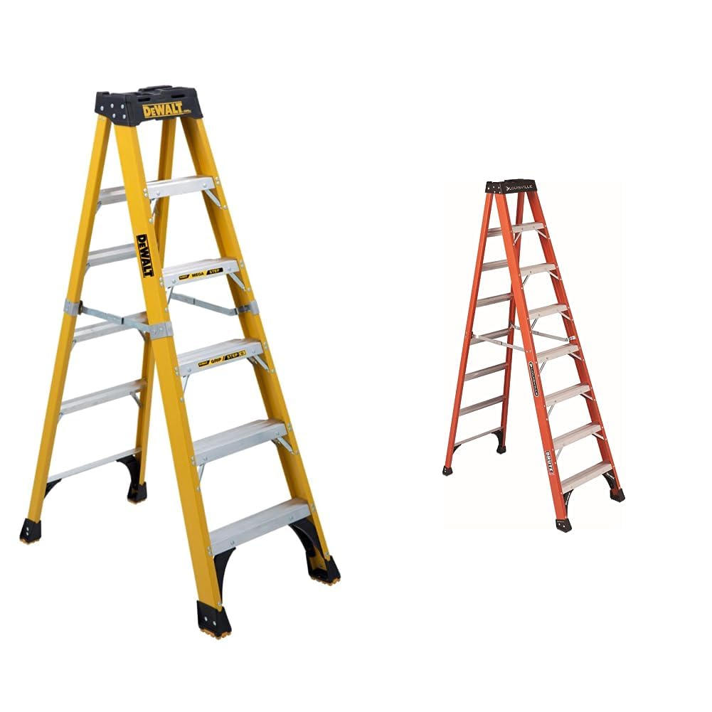 DeWalt 6-Feet Fiberglass Stepladder (500-Pound Duty Rating) and Louisville Ladder 8 ft Fiberglass Step Ladder (Orange, 375-Pound Capacity) Bundle