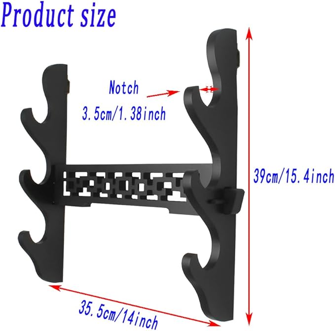 Katana Wall Mount Samurai Sword Display Hanger Lightsaber Holder, Wood Flute Stand Martial Arts Weapon Stand Cosplay Rack Wall Mount (Black, 3-Tier)