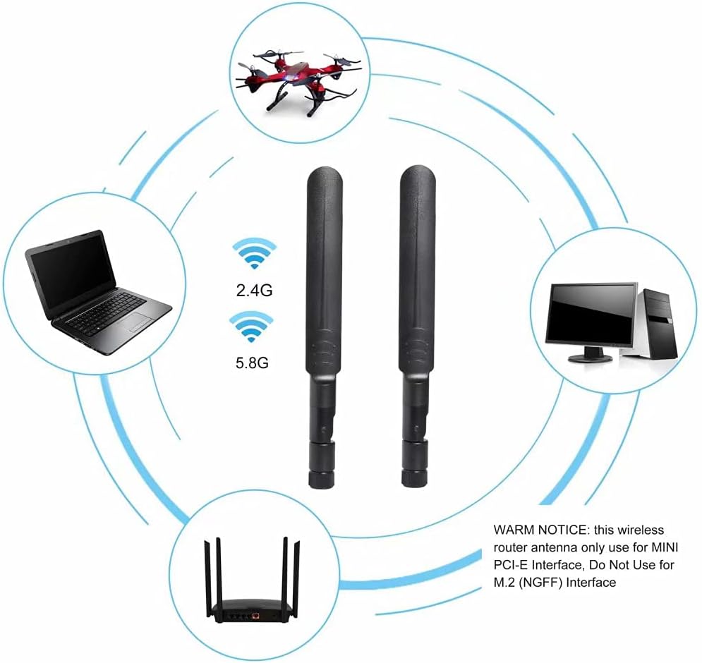 QUEENTI 2 8dBi 2.4GHz 5.8GHz +2 15CM PS4 x WiFi RP-SMA Male Antenna Dual Band x U.FL/IPEX to RP-SMA Female Pigtail