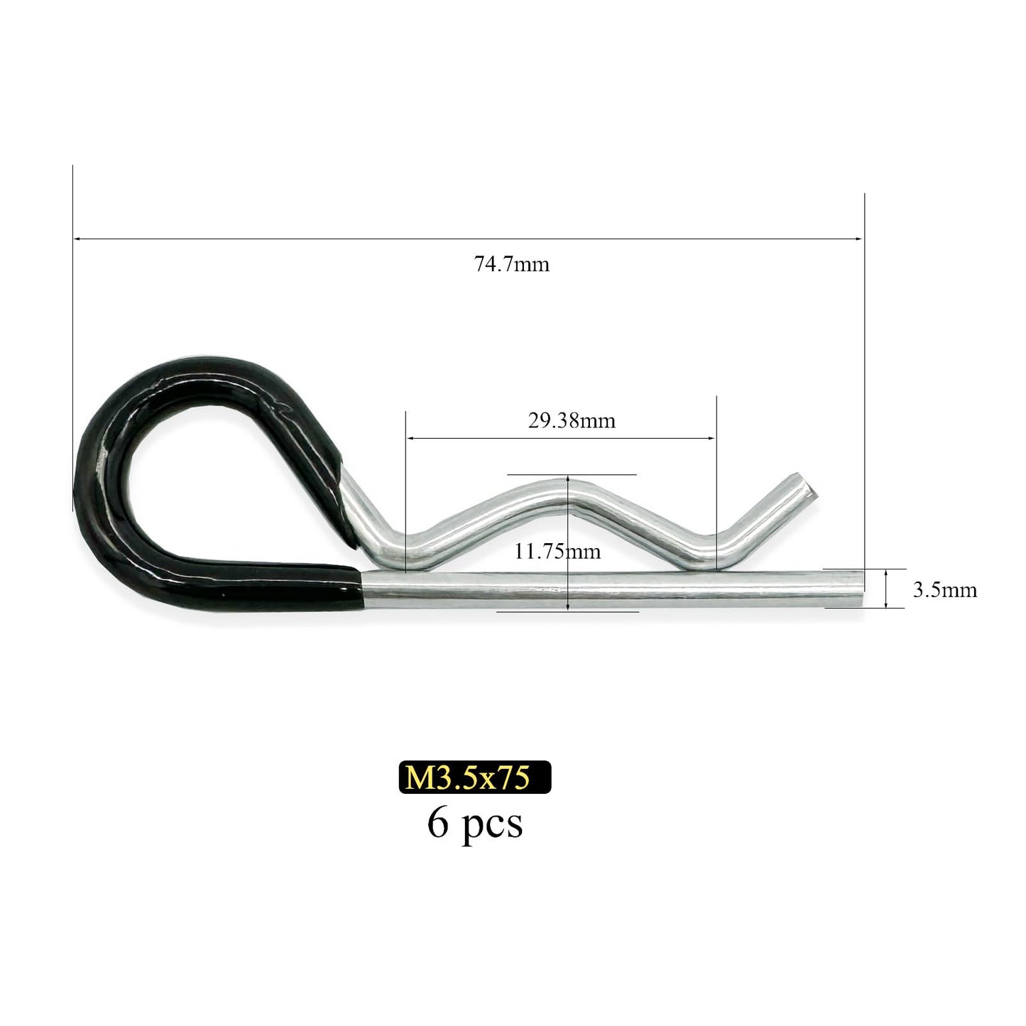 6 Pcs Heavy Duty Hitch Pins Clip R Clips Spring Retaining Wire Hair Pins Cotter Pin Strong Spring Rubber-Coated Grip R Clip for Trailer Tractors Mower Carts Truck Pin Clip M3.5x75mm Yoliko