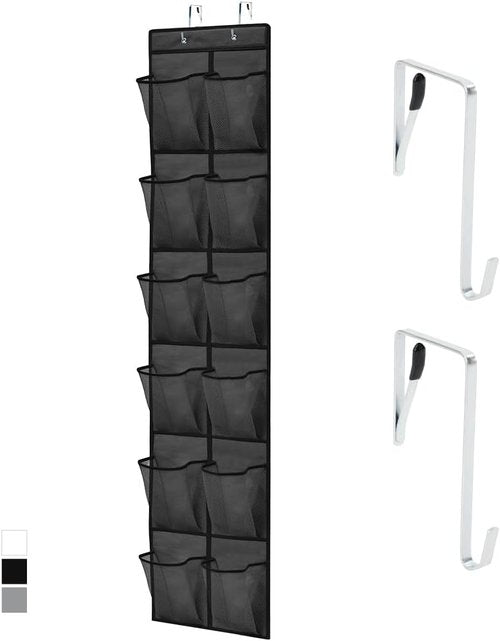 GORILLA GRIP Over The Door Shoe Organizer - 12 Large Breathable Mesh Pockets | Space-Saving Black Storage, 64H x 9.5W