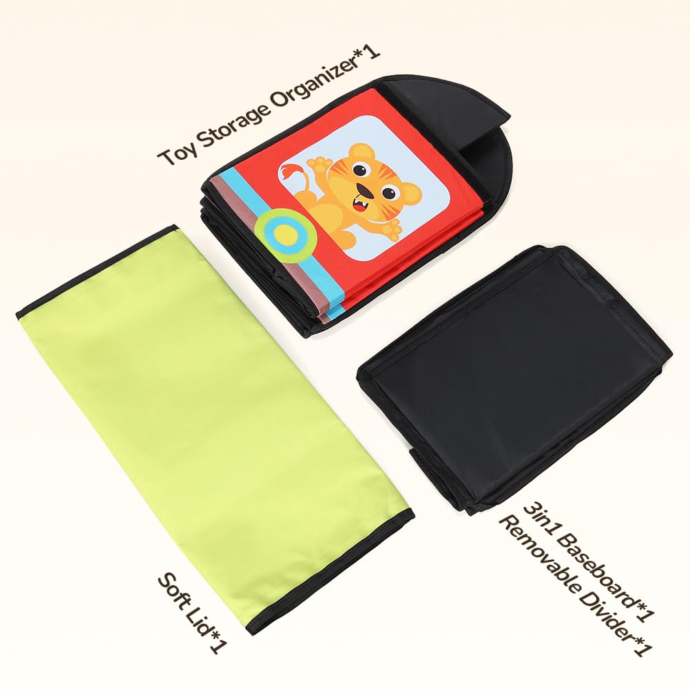 YOHOOLYO Toy Storage Organizer for Kids, 28.3x12.6x17.3 Large Sturdy Flip-Top Toy Box with Fabric Lid & Handles, Cute Train Design Toy Chest Bin Box Baskets for Playroom, Nursery, Boys, Girls
