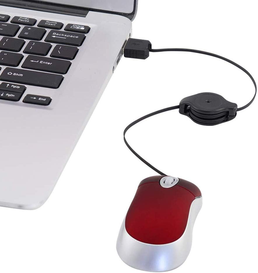 SHARE SUNSHINE Mini Small Travel Optical Mouse Portable USB Wired Mouse with Retractable USB Cord for PC Laptop