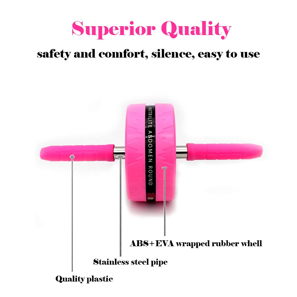 BiJun Ab Roller Wheel for Abs Workout - Complete Home Gym Set with AB Wheel Roller, Knee Mat, and Jump Rope (Pink)