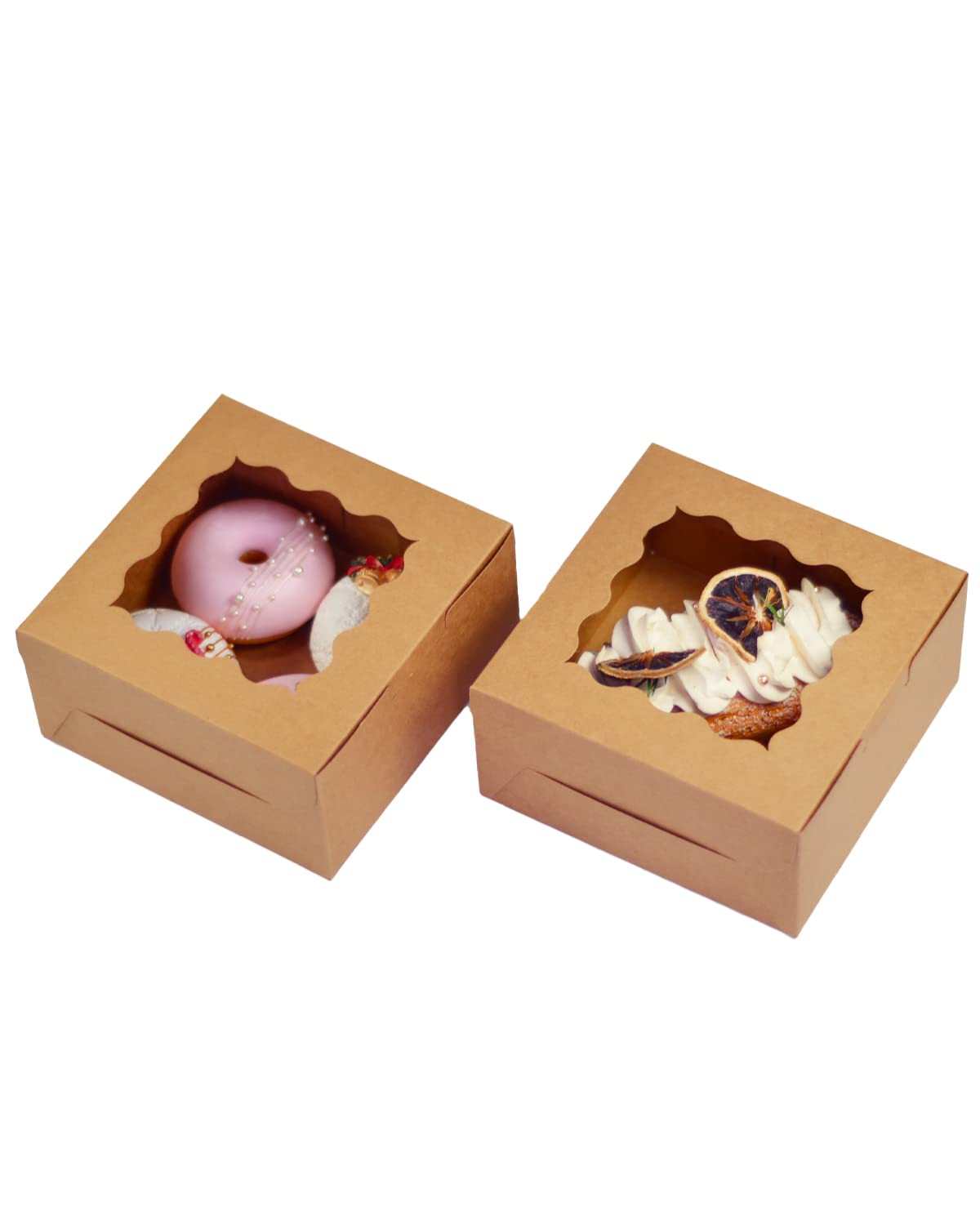 Bakepacker Brown 30-Packs Bakery Boxes with Window 6x6x3 inches Thick & Sturdy Macaroon Pastry Boxes Cookie Boxes for Bakerys