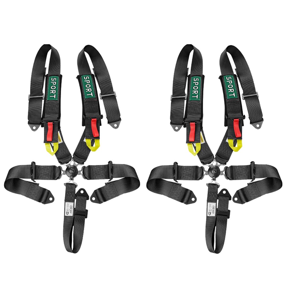 BESTZHEYU 2PCS Black 5-Point Racing Harness Set SFI with Ultra Comfort Heavy Duty Shoulder Pads Universal Polyester Harness Set