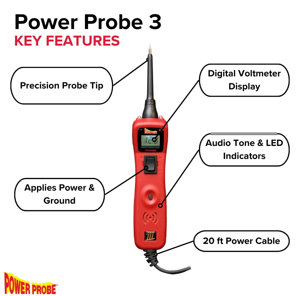 Power Probe III Clamshell - Red (PP3CSRED) [Car Automotive Diagnostic Test Tool, Digital Volt Meter, AC/DC Current Resistance, Circuit Tester]