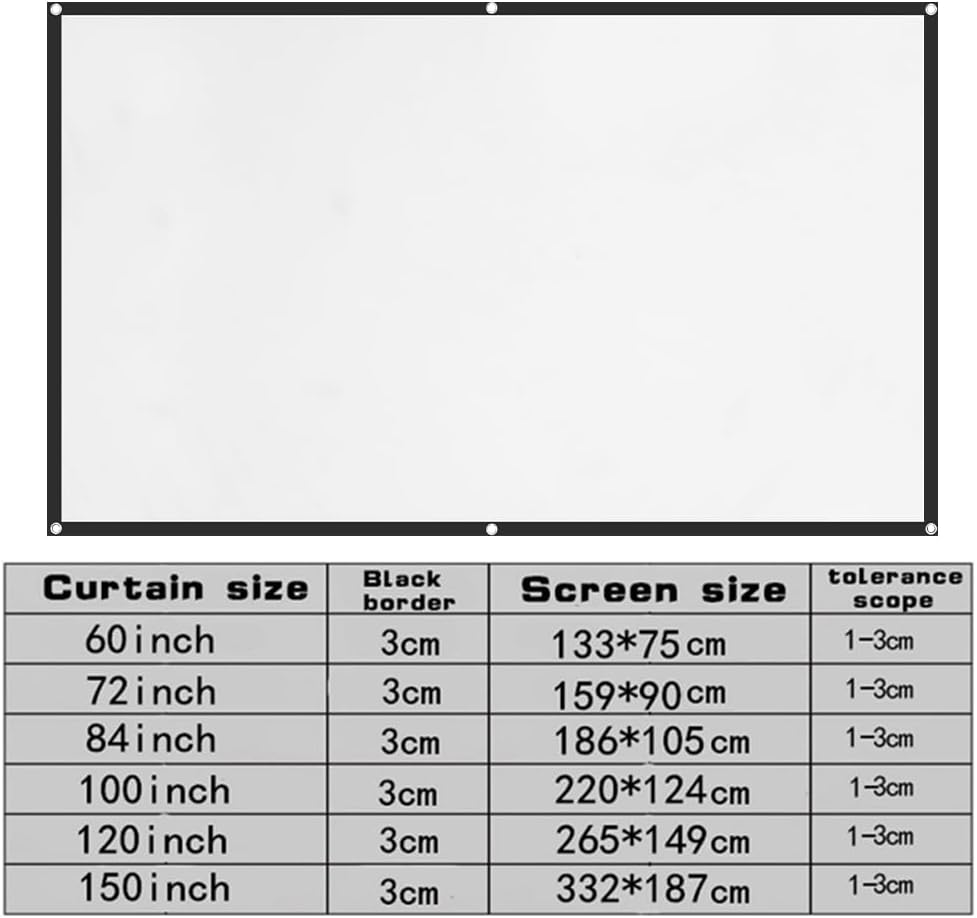 Zornaveli 4K 60"|72"|84"|100"|120"|150" Outdoor(Size:72 INCH) Projector Screen, HD Home Movie Projection Screen