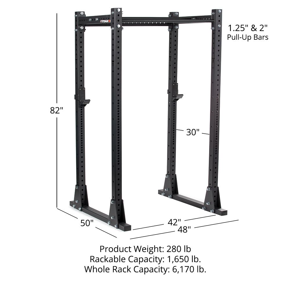 Titan Fitness X-3 Series Flat Foot Power Rack, 82" H x 30" D, 1,650 LB Rackable Capacity, Skinny & Fat Pull-Up Bars, Standard J-Hooks, for Home Garage Gym Weightlifting and Strength Training