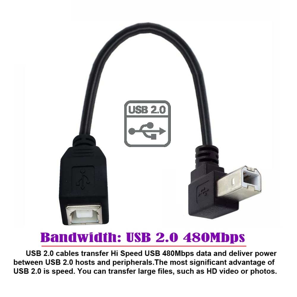 2.0 90 20cm cablecc Type B Male to Female USB Extension Cable Degree Down Angled for Printer Scanner Disk