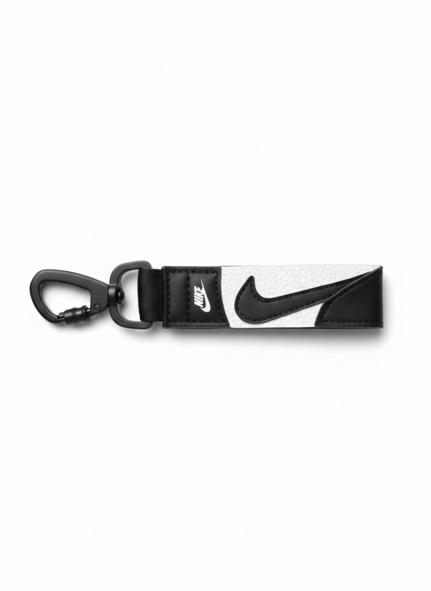 Nike Swoosh Key Holder - Durable Carabiner-Style Clip, Keychain with Iconic Branding (Black/White, One Size)