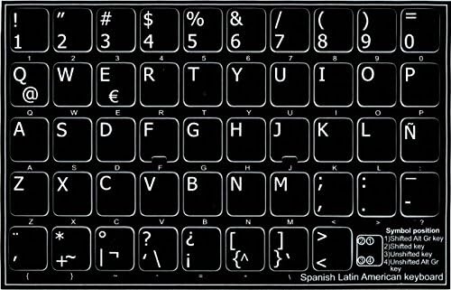 4Keyboard Spanish (Latin American) Non-Transparent Keyboard Sticker for Laptop, Desktop with White Lettering and Black