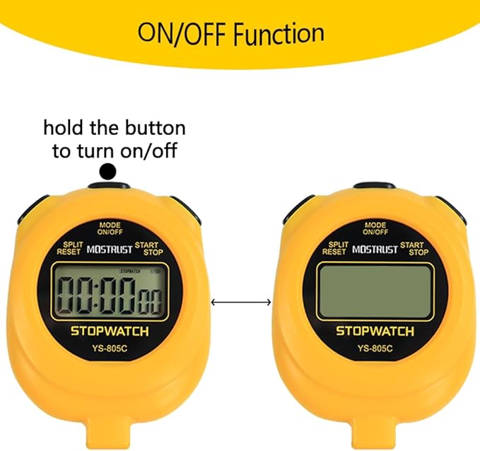 Digital Simple Stopwatch Timer, Single Lap Stopwatch Countdown Timer with On/Off, AAA Battery(Included) Stopwatch for Kids Students Coaches (Yellow)