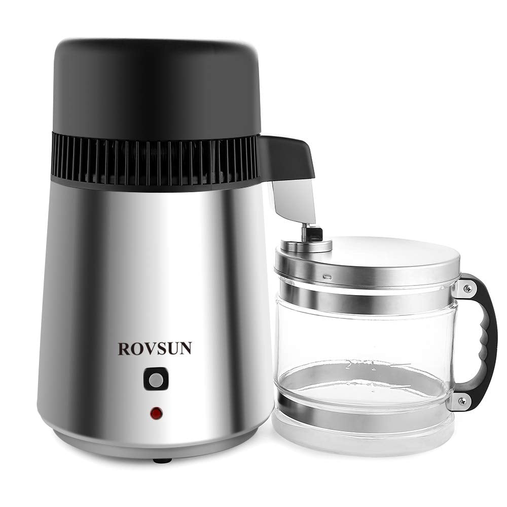 Bonnlo 1.1 Gallon/4L Water Distiller Stainless Steel with Glass Container, 750W Distilled Water Machine Maker Water Distillers for Home Countertop, 1L/H (Silver)