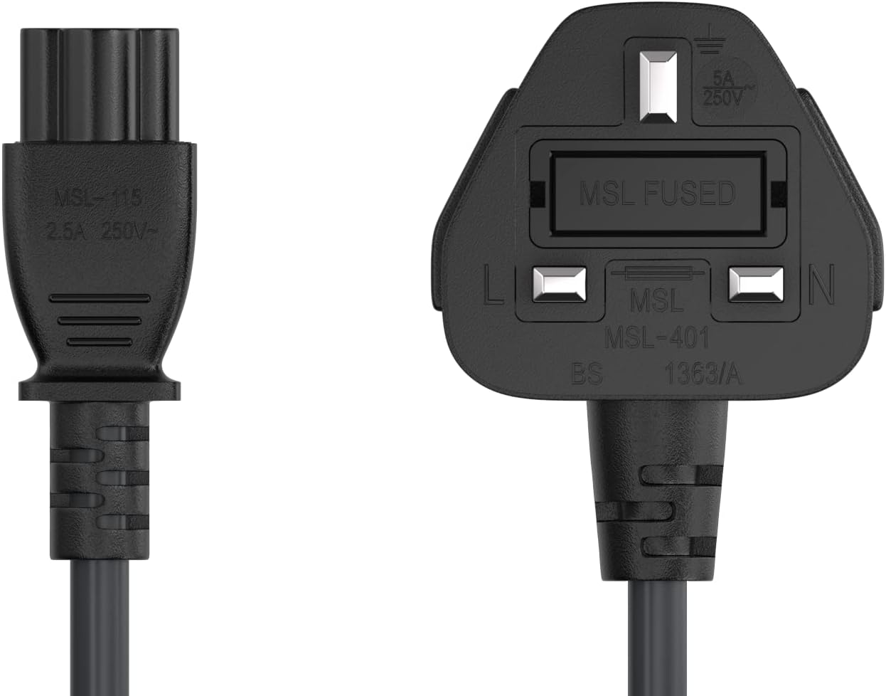 Cable Leader 6ft 18 2.5 IEC-320-C5 BS1363 AWG England Notebook Power Cord with A Fuse, to UK Plug