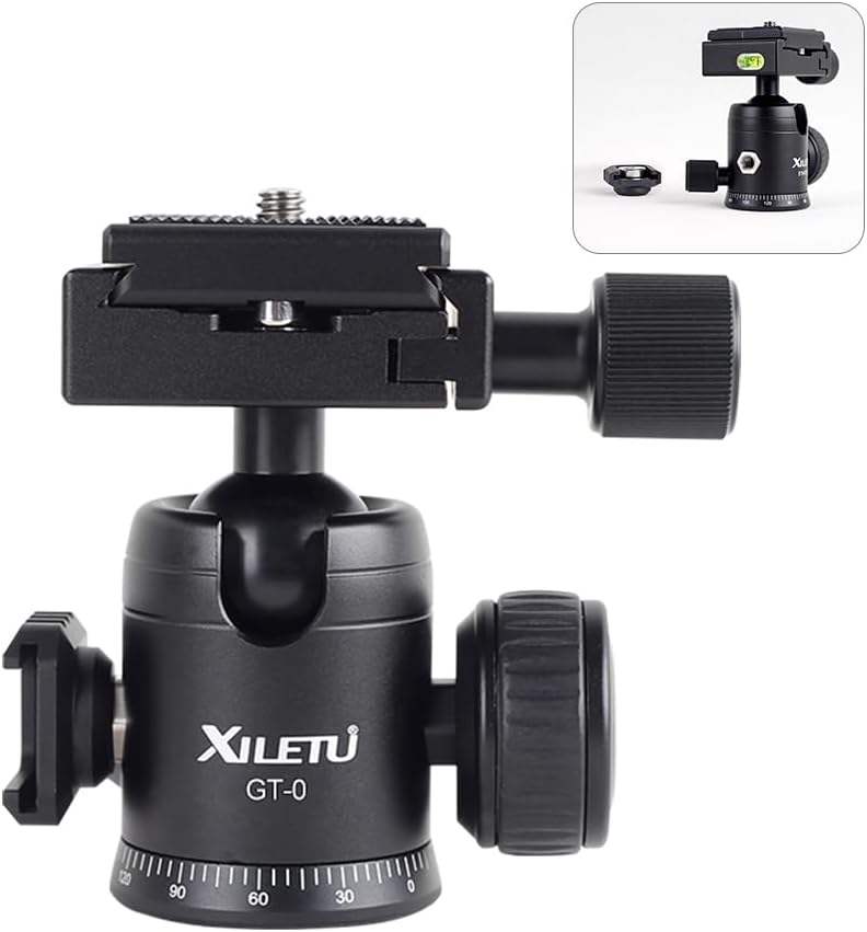 XILETU 360 1/4" 3/8" Tripod Ball Head Panoramic Metal with Arca Type Quick Release Plate, Screw Thread Mount, Tripod