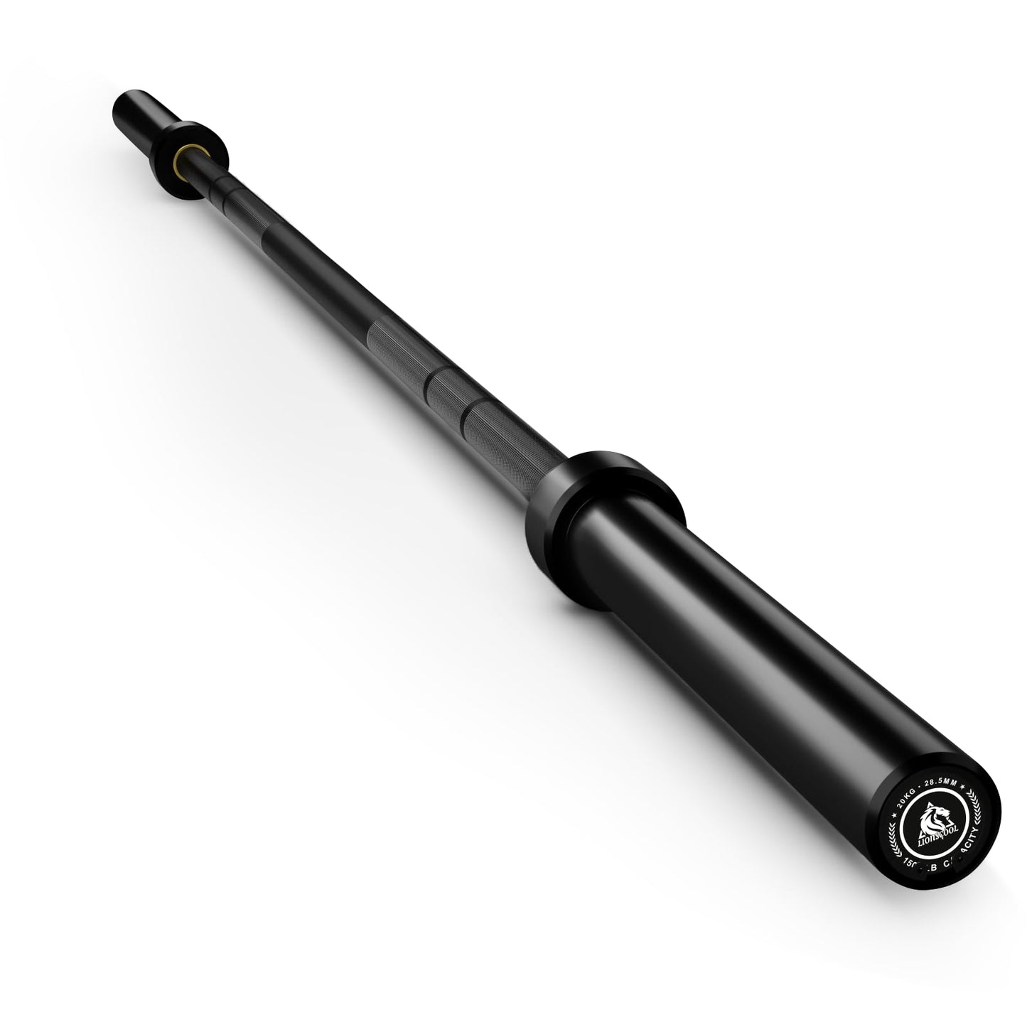 LIONSCOOL 7ft Olympic Barbell (Black E-coating, 1500LBS, No Center Knurl)