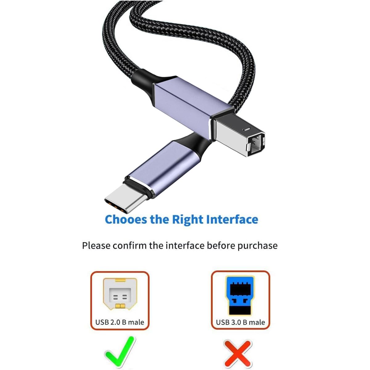 Generic 3ft,USB USB C Printer Cable B to USB C Cable Compatible with MIDI, Piano, MacBook Pro, iPad Pro, HP Canon