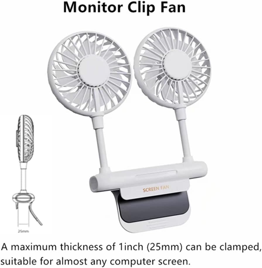 THRRLY 2 3 Monitor Fan with Rotatable Heads, Speeds, Sturdy Clamp, USB Powered Cooling Fan for Office Desk & Laptop.