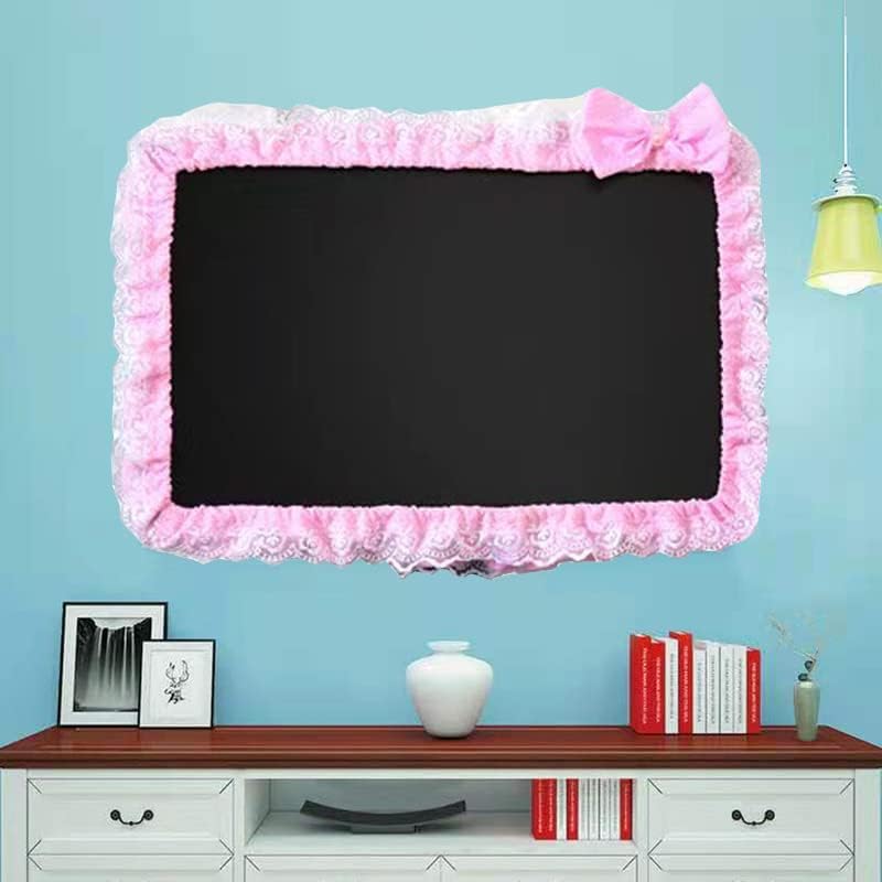 (17''-22''Pink) Computer Monitor Cover with Lovely Cute Elastic Pen Pocket Bow-knot TV LCD Screen Monitor Decoration