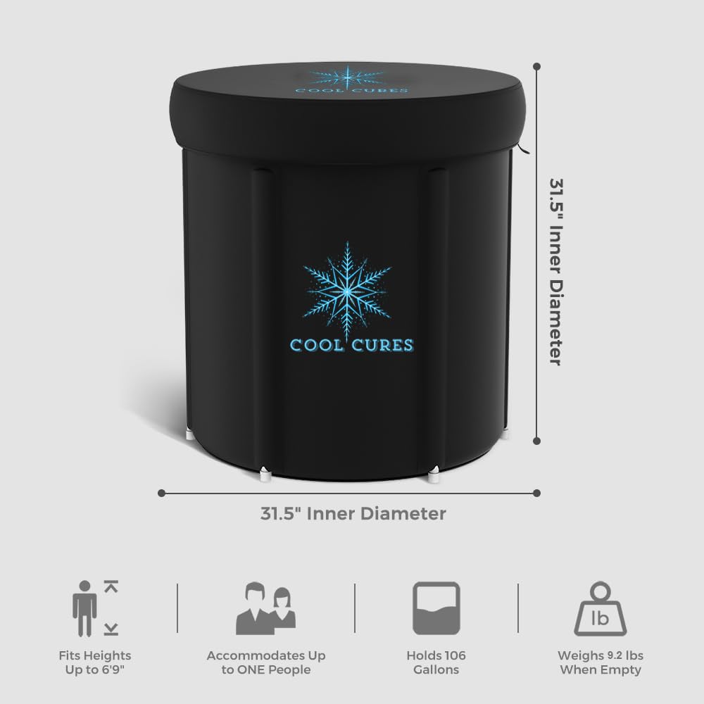 Coolcures Portable XL Ice Bath Tub - 105 Gal Ice Plunge Tub for Athletes, Recovery & Hot/Cold Therapy - Easy Setup Cold Plunge Tub with Lid & 5-Layer Insulation - Fast Drainage Inflatable Ice Bath