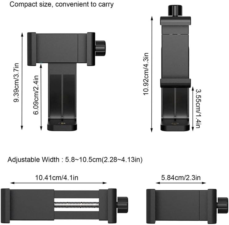 Reflex Camera 1/4" 58-105mm Universal Smartphone Clamp Holder Adapter, Screw Mount Adjustable Phone Mount for Tripods