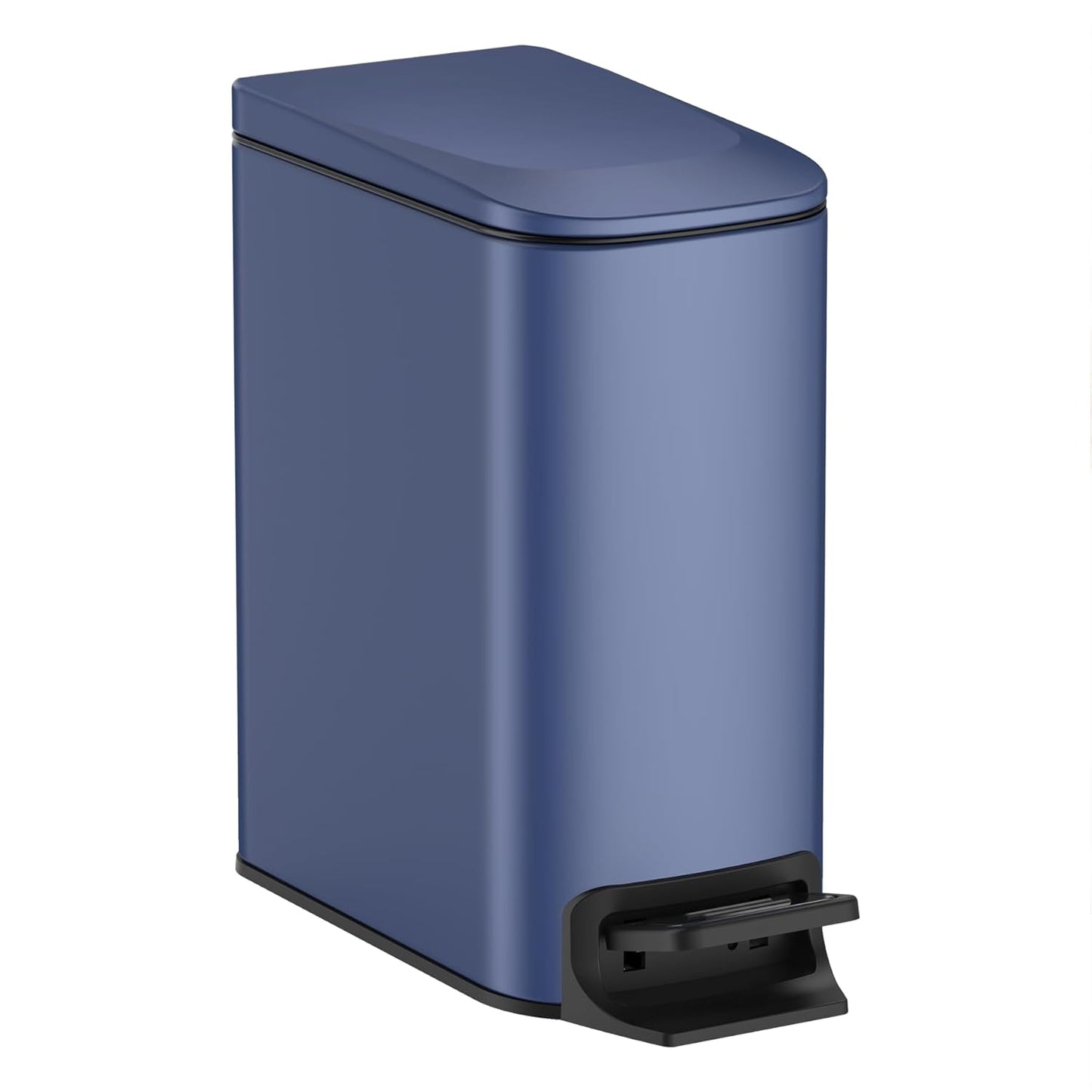 TIPGO Slim Bathroom Trash Can - Soft Close Lid & Step Pedal | 6 Liter Stainless Steel Bin in Navy Blue