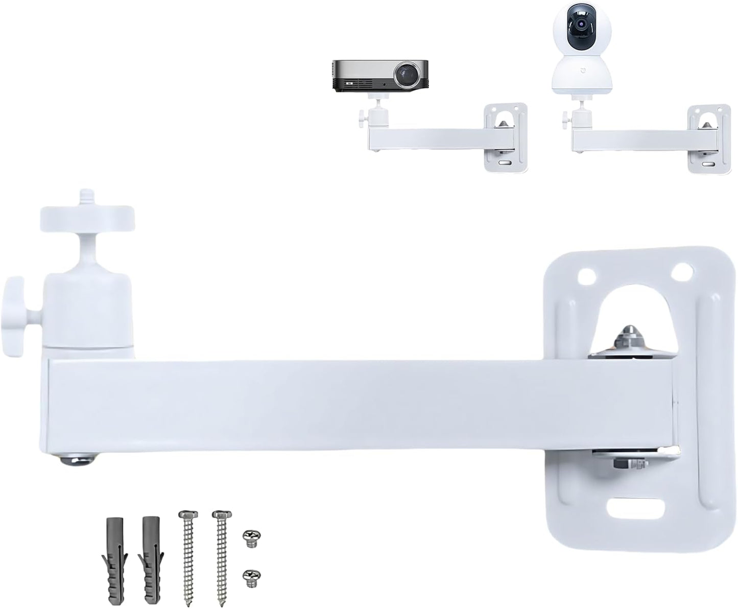 1/4" 360 (7.87" 1/4" Foldable Projector Wall Mount | White Heavy-Duty | Screw | Rotatable | Universal for Mini