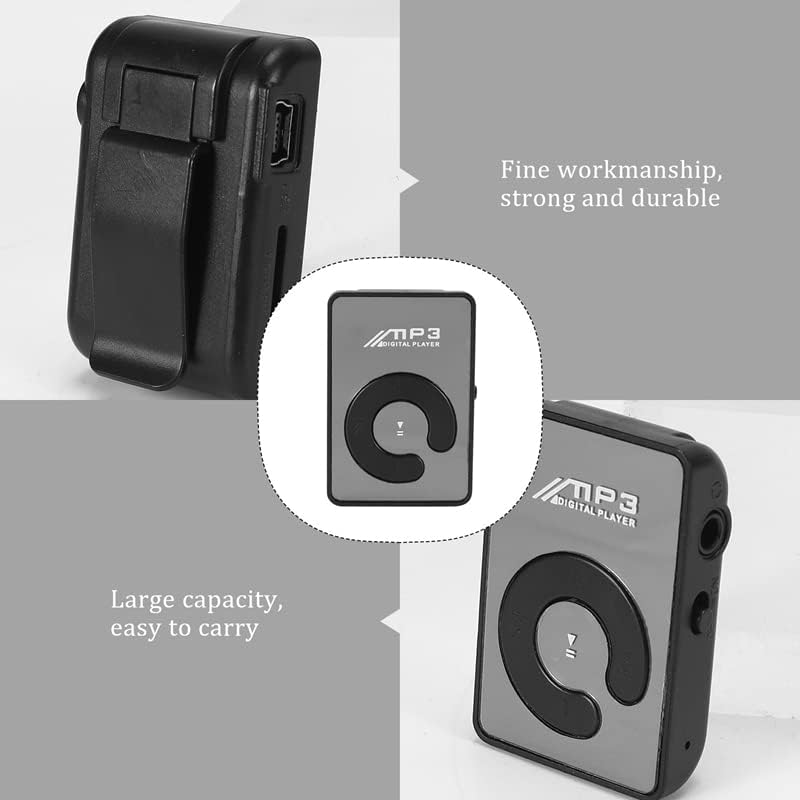 Ruitutedianzi Mp3 8GB Mini Mirror Clip USB Digital Music Player Support SD TF Card Black
