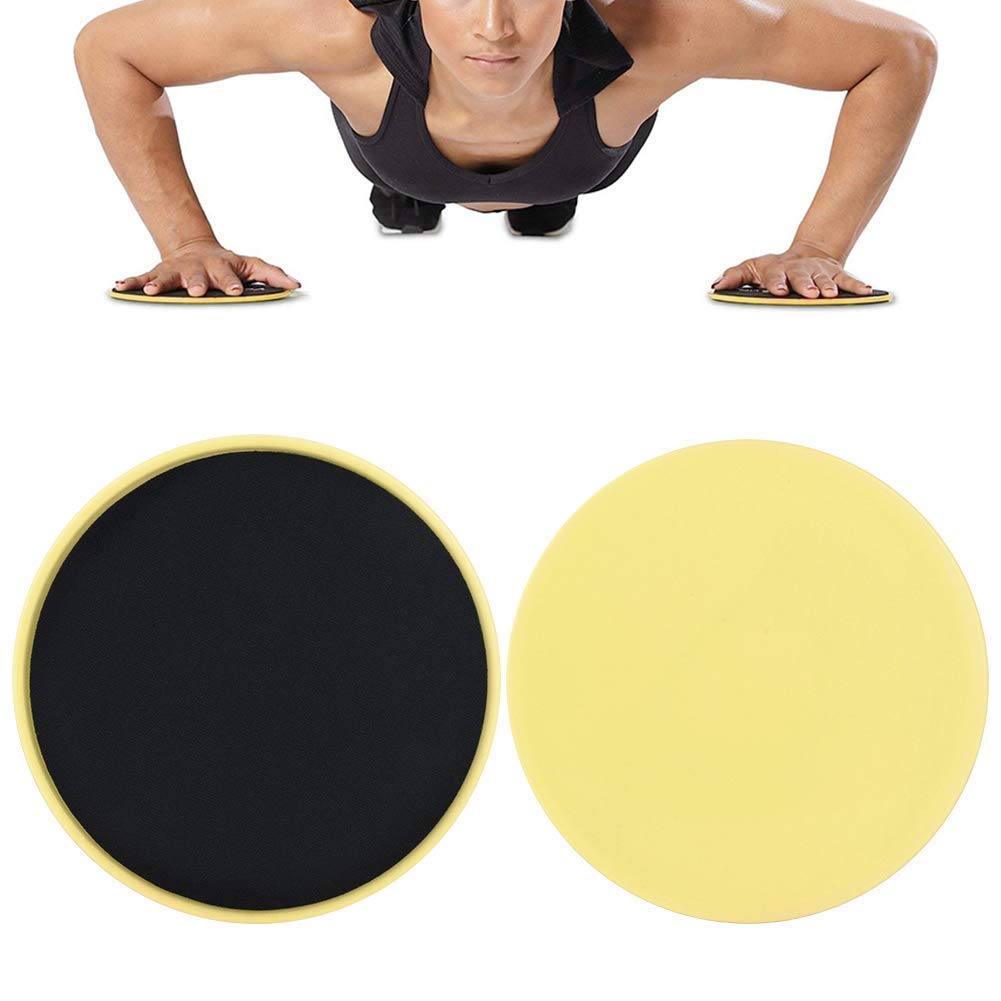 Core Sliders Exercise Discs, 2-Pack Yellow Fitness Sliders for Home Gym, Yoga, Pilates, Full Body Workout on Wood, Carpet, Tile