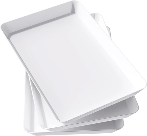 Lifewit Plastic Serving Tray - Reusable Large Platter for Parties | 14.5" x 9.5", White, Set of 3
