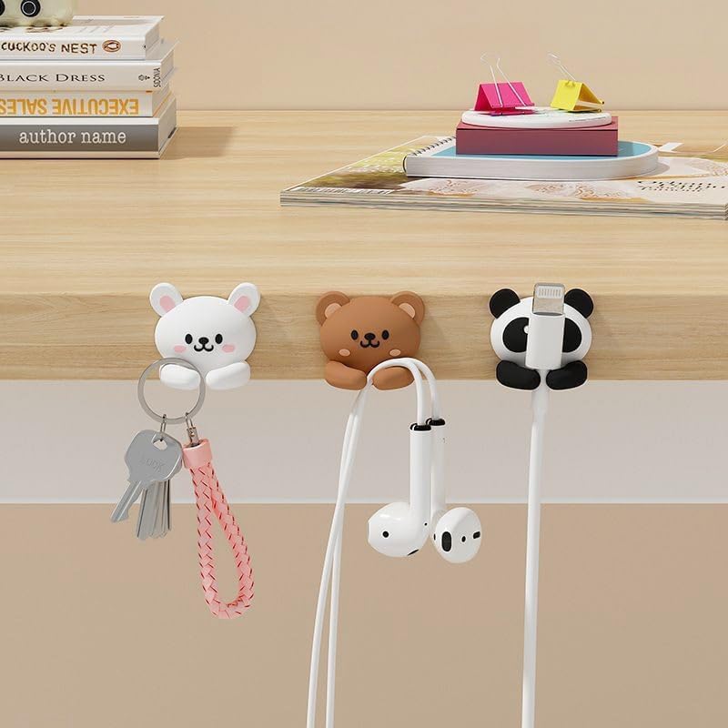 XVYLFZNP 6pcs Cute Animal Cable Organizer Adorable Panda Rabbit Bear Shaped Cable Clips Desk Cable Management Cord