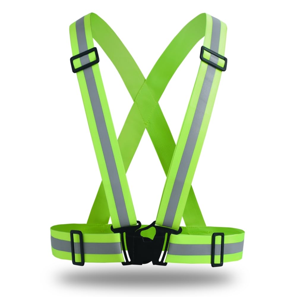 IDOU 1.5 IN Elastic High Visibility Reflective Safety Strap with 360° Silver Strips, Adjustable Hi Vis Night Running Vest for Cycling,Construction & Outdoor Activities (Yellow/XXL)