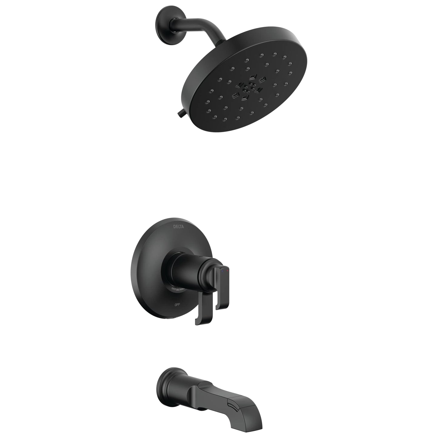 Delta Faucet Tetra 17T Series Dual-Function Matte Black Tub and Shower Faucet Set with with 4-Spray H2Okinetic Shower Head, Bathtub Faucet Set, Matte Black T17T489-BL (Valve Not Included)