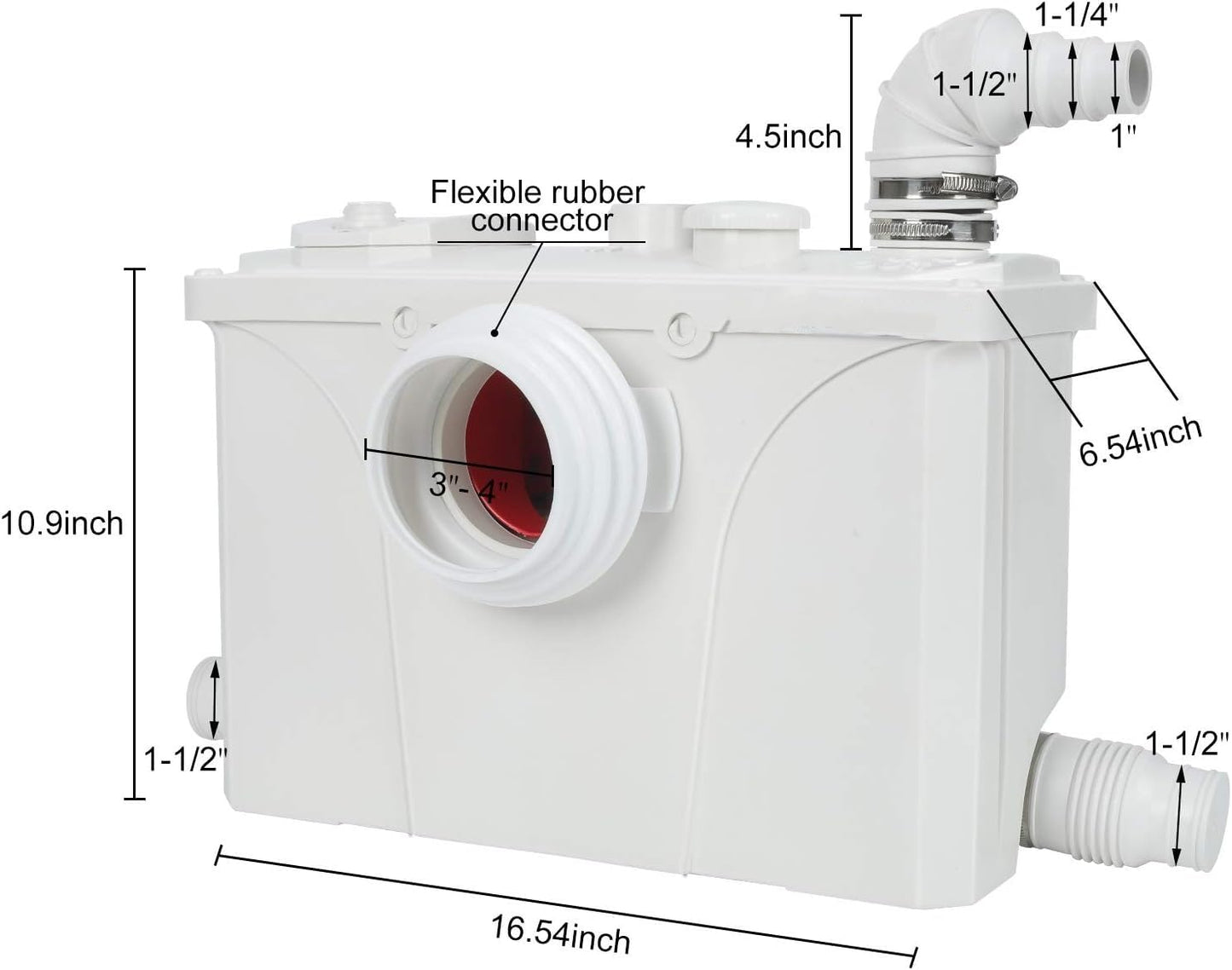 Macerating Toilet with Pump–Upflush Toilet System for Basement/Attic, 4 Water Inlets & AC Vent, 36ft Vertical Lift, Dual Flush, Easy Install,15.5" CompactedToilet
