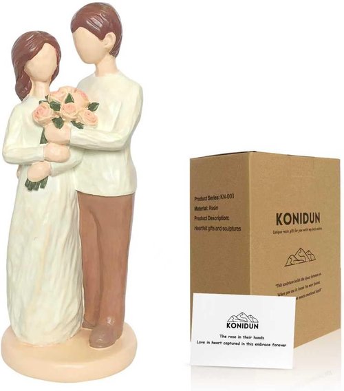 Mr & Mrs Couple Figurine - Hand-Painted Resin Wedding Cake Topper | Perfect Valentine's Day & Anniversary Gift (Brown)