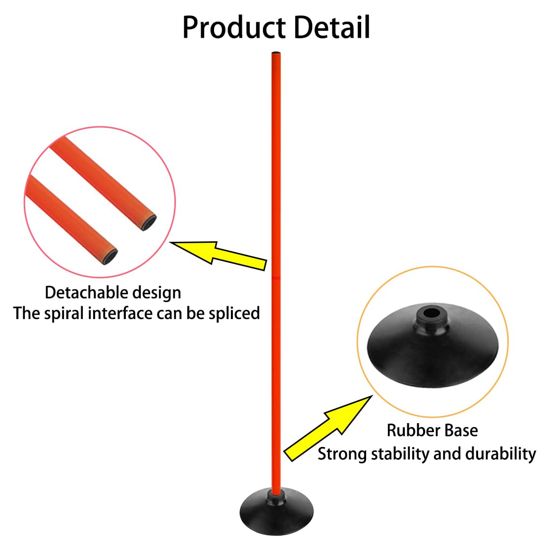 ASENVER Orange Soccer Agility Poles Set Detachable Sports Trainning Speed Pole Slalom Poles with Rubber Base Sport Traning Equipment (4.9 FT, Pack of 6)